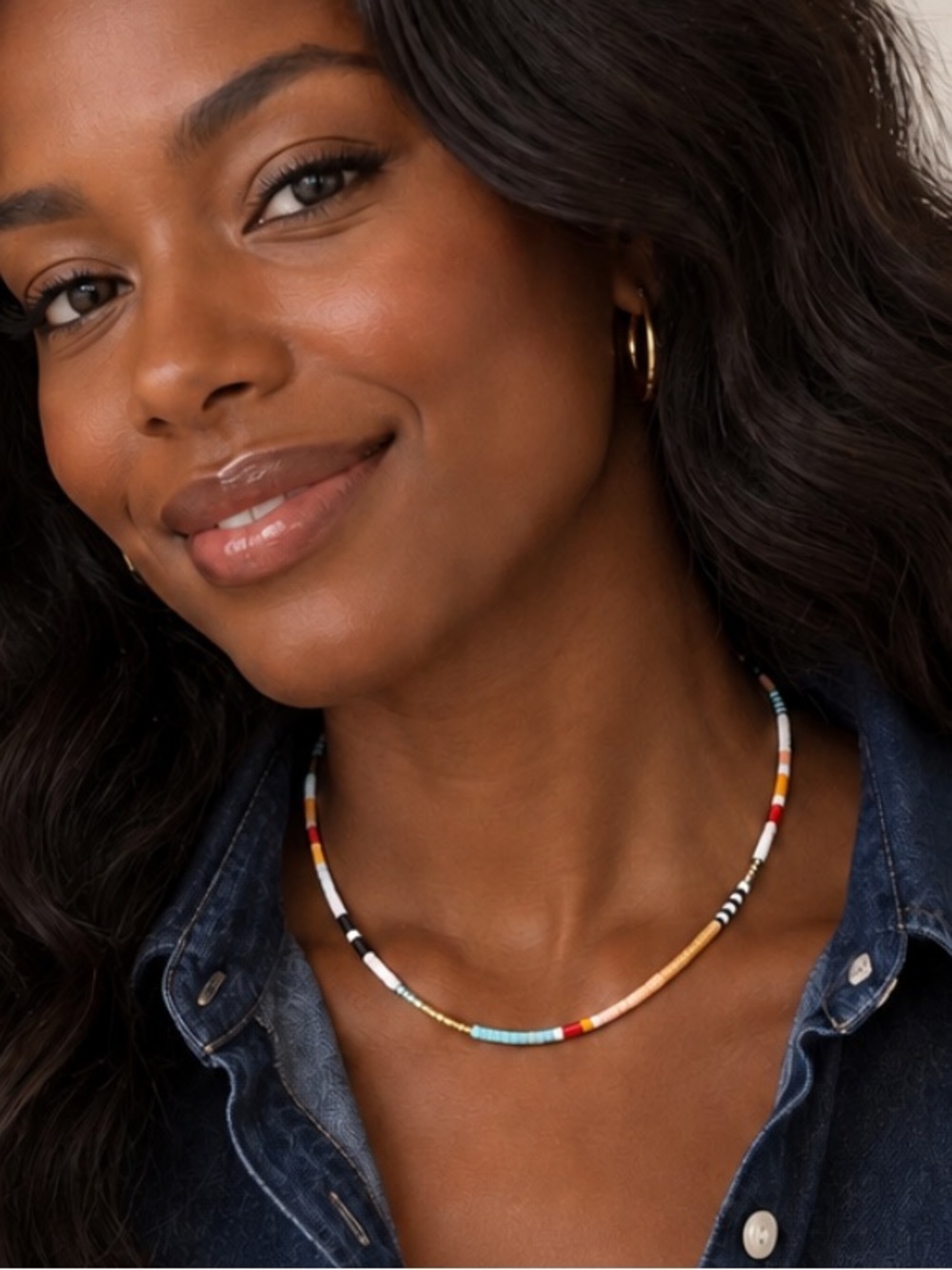 New! Turquoise Gold Beaded Colorblock Necklace NWOT